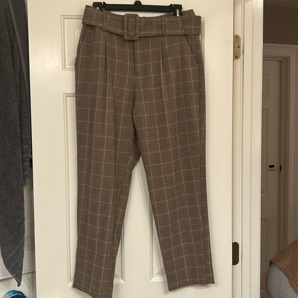 Brown large check pattern ankle le pants